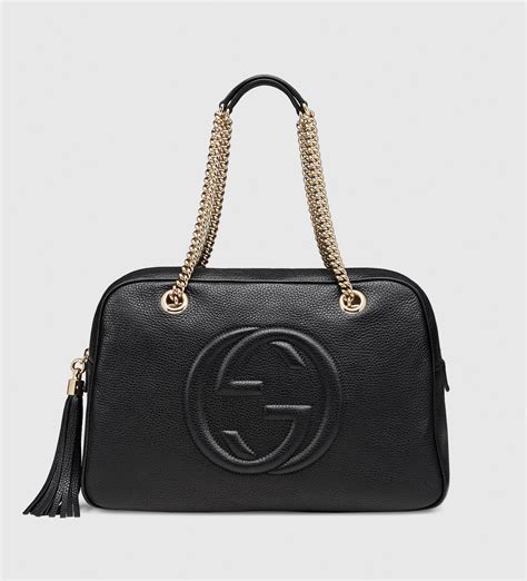 handtas gucci zwart|Gucci leather shoulder bag.